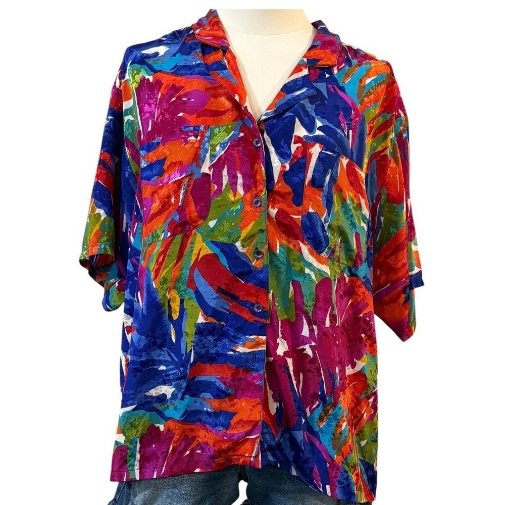 Shapely Abstract Tropical Leaf Button Down Shirt 12 Boho TrashyY2K Scenecore